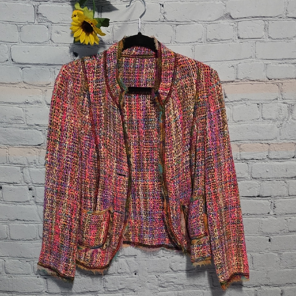 CanvasBacks Mulitcolor Pink and Orange Tweed Blazer Sz12